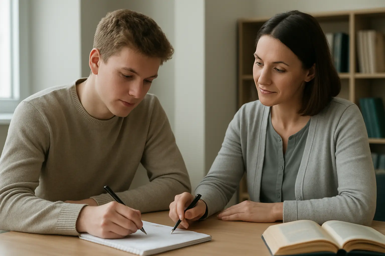 A student meeting a personal tutor to plan a resubmission after failing a module