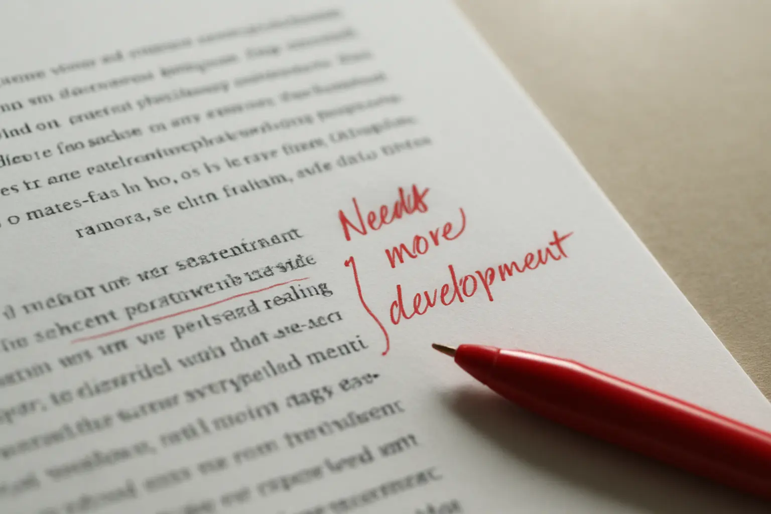 A returned dissertation chapter carrying a marker's handwritten comment beside a descriptive passage