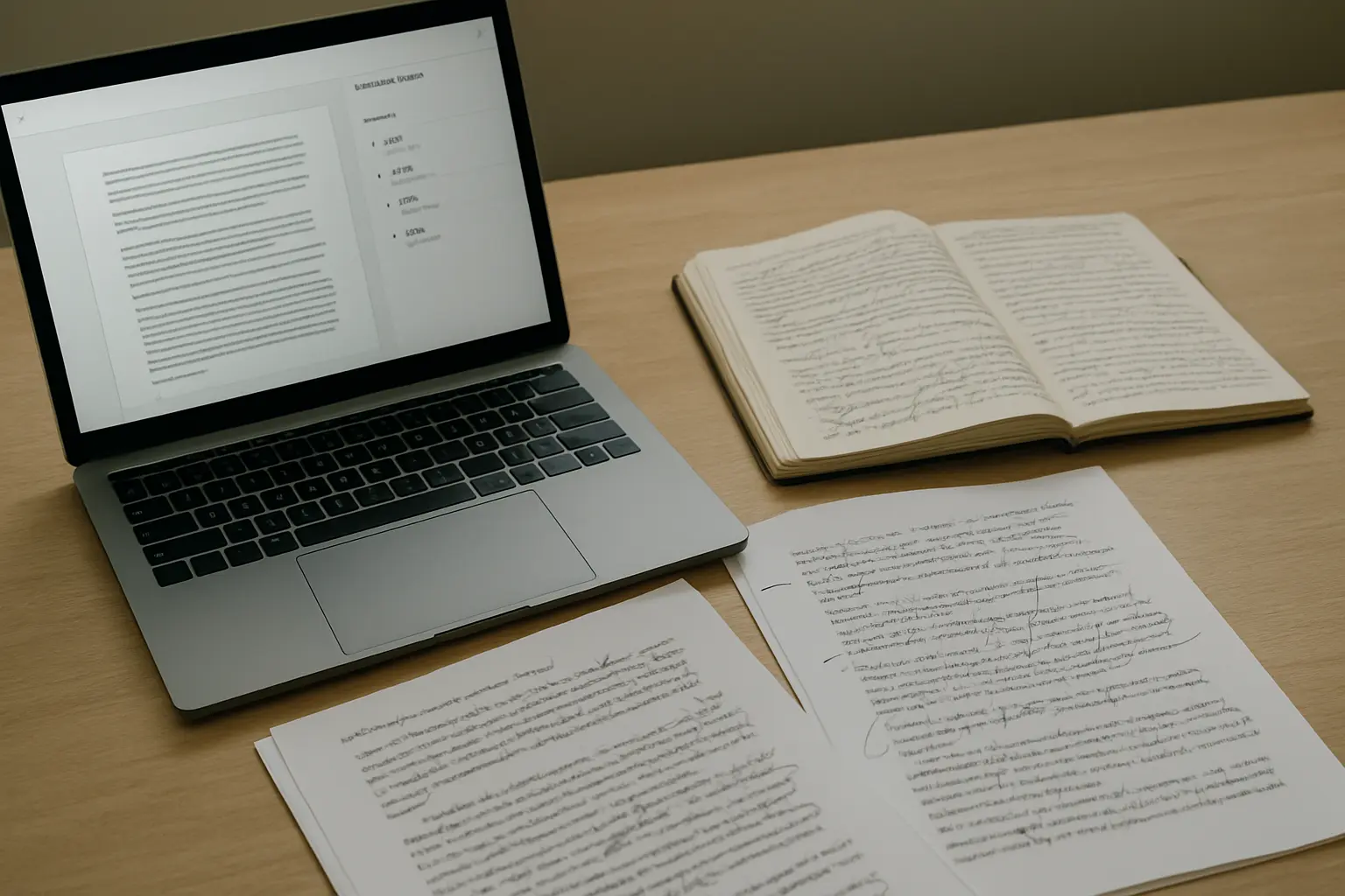 Drafts, version history and reading notes kept as evidence of how a dissertation was written