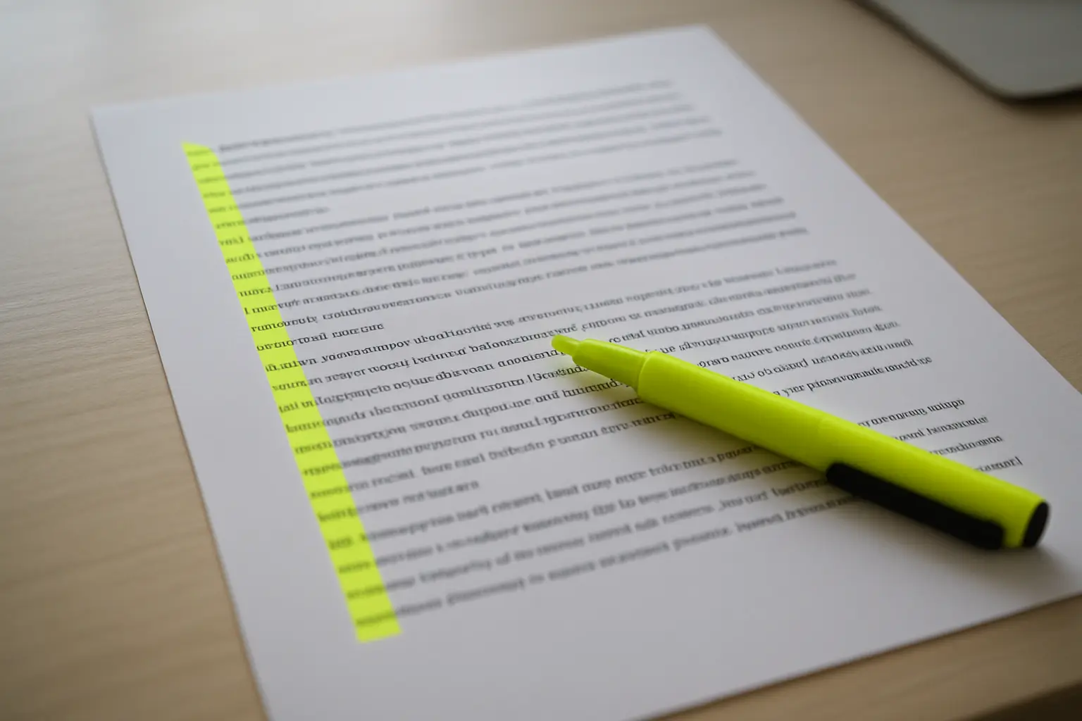 A draft page where linking words have been dropped onto the front of every paragraph