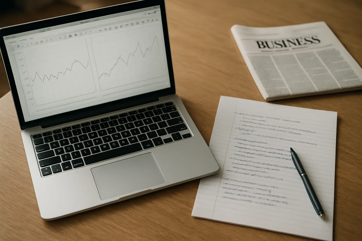 An economics student comparing two downloaded ONS time series in a spreadsheet beside printed notes on a library desk