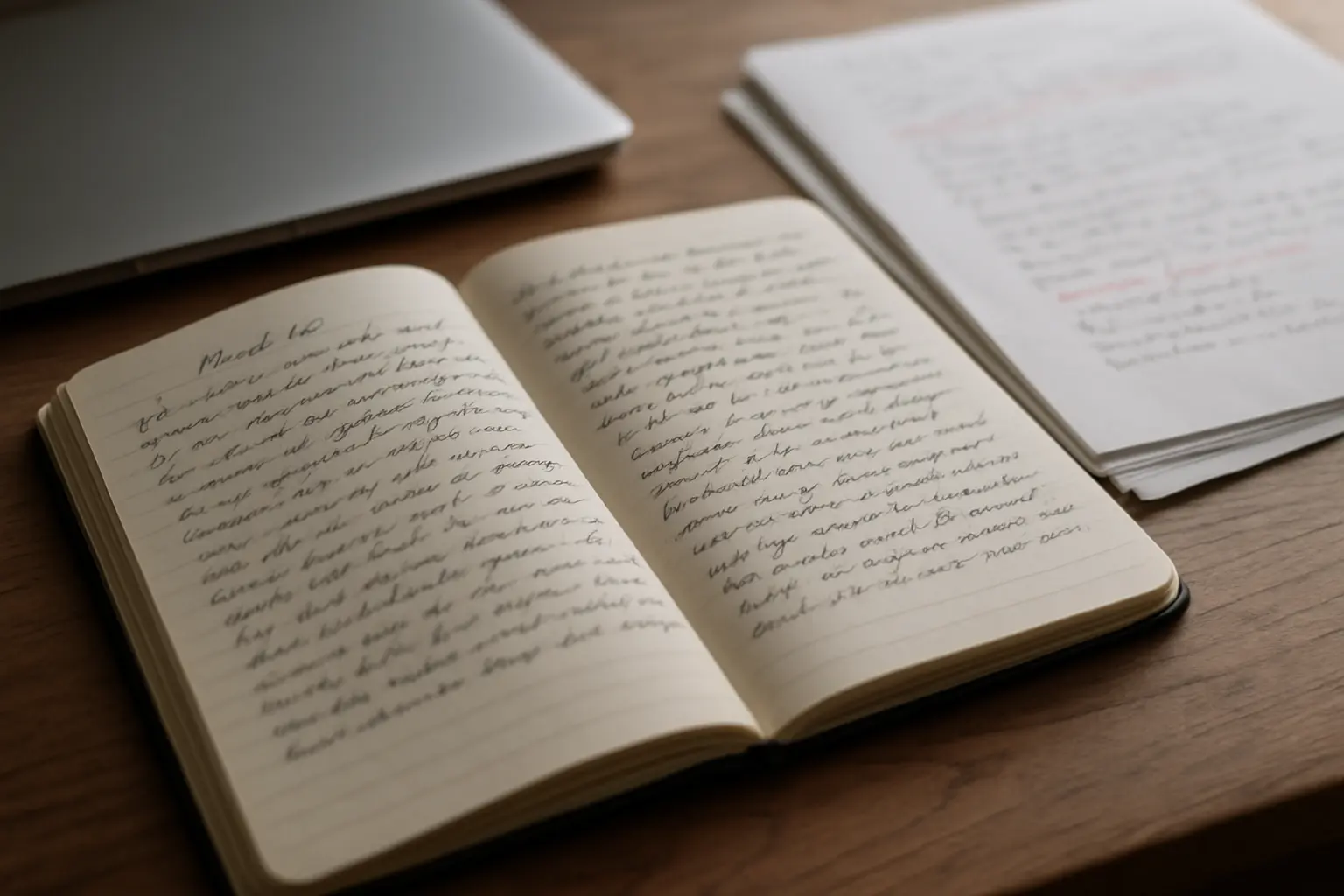 A handwritten reflexive research journal kept alongside a thematic analysis