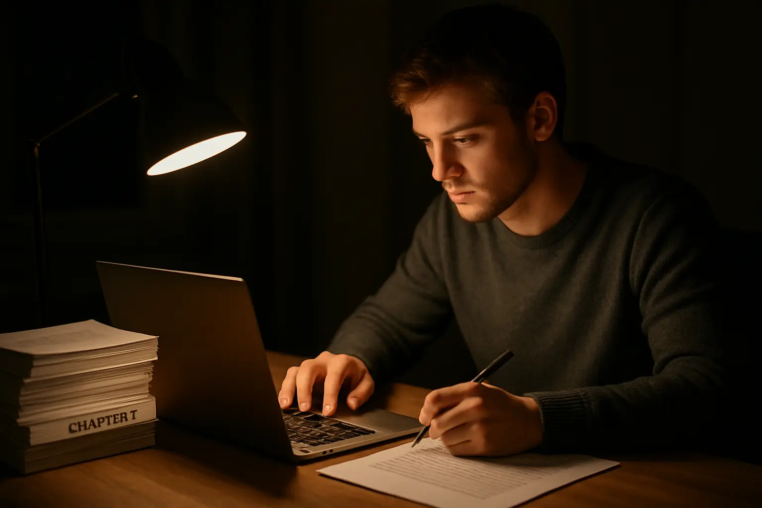 A student writing the dissertation abstract after the chapters are finished