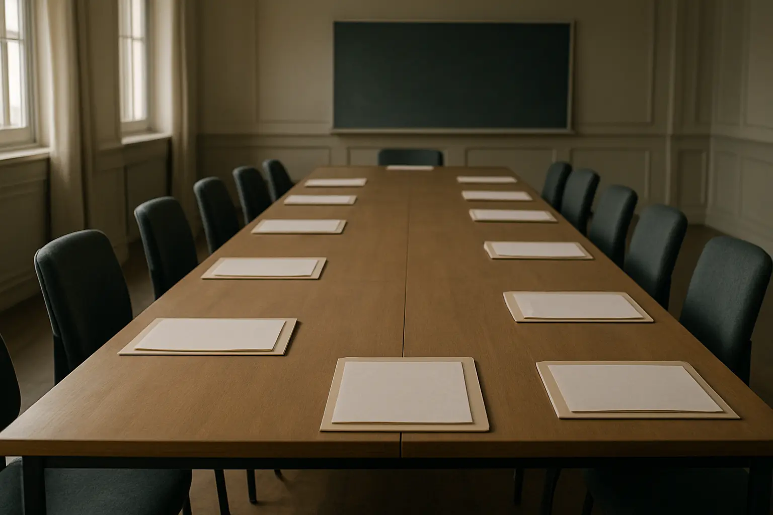 An examination board table set with mark sheets before the meeting that ratifies results
