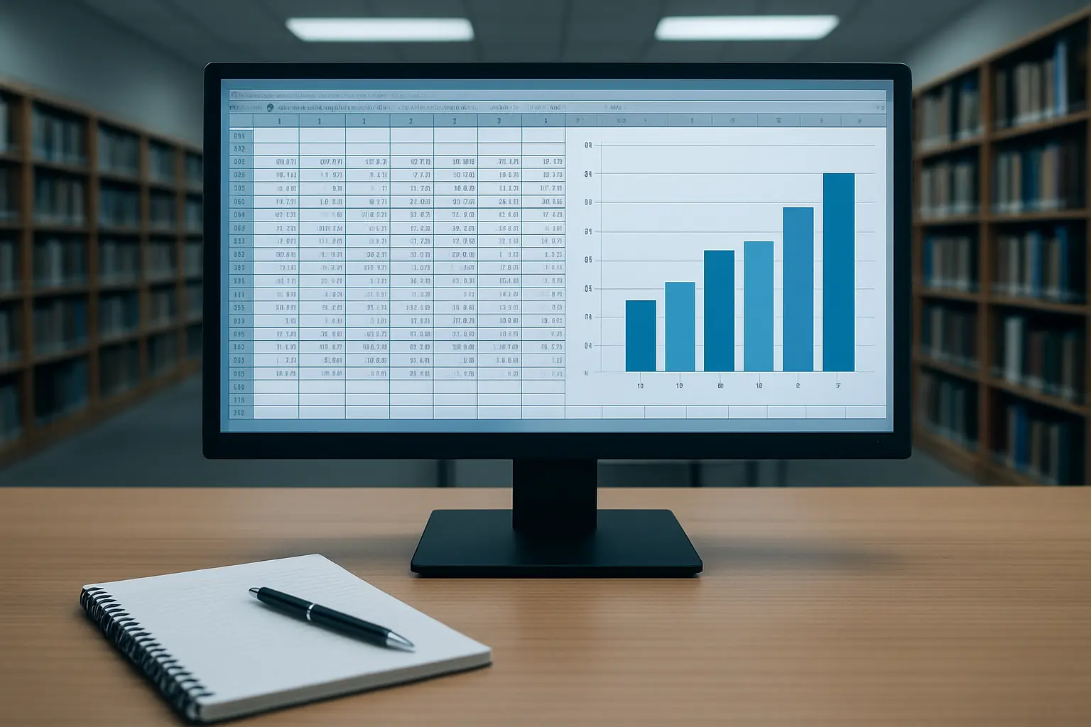Open government datasets displayed as tables and charts on a monitor