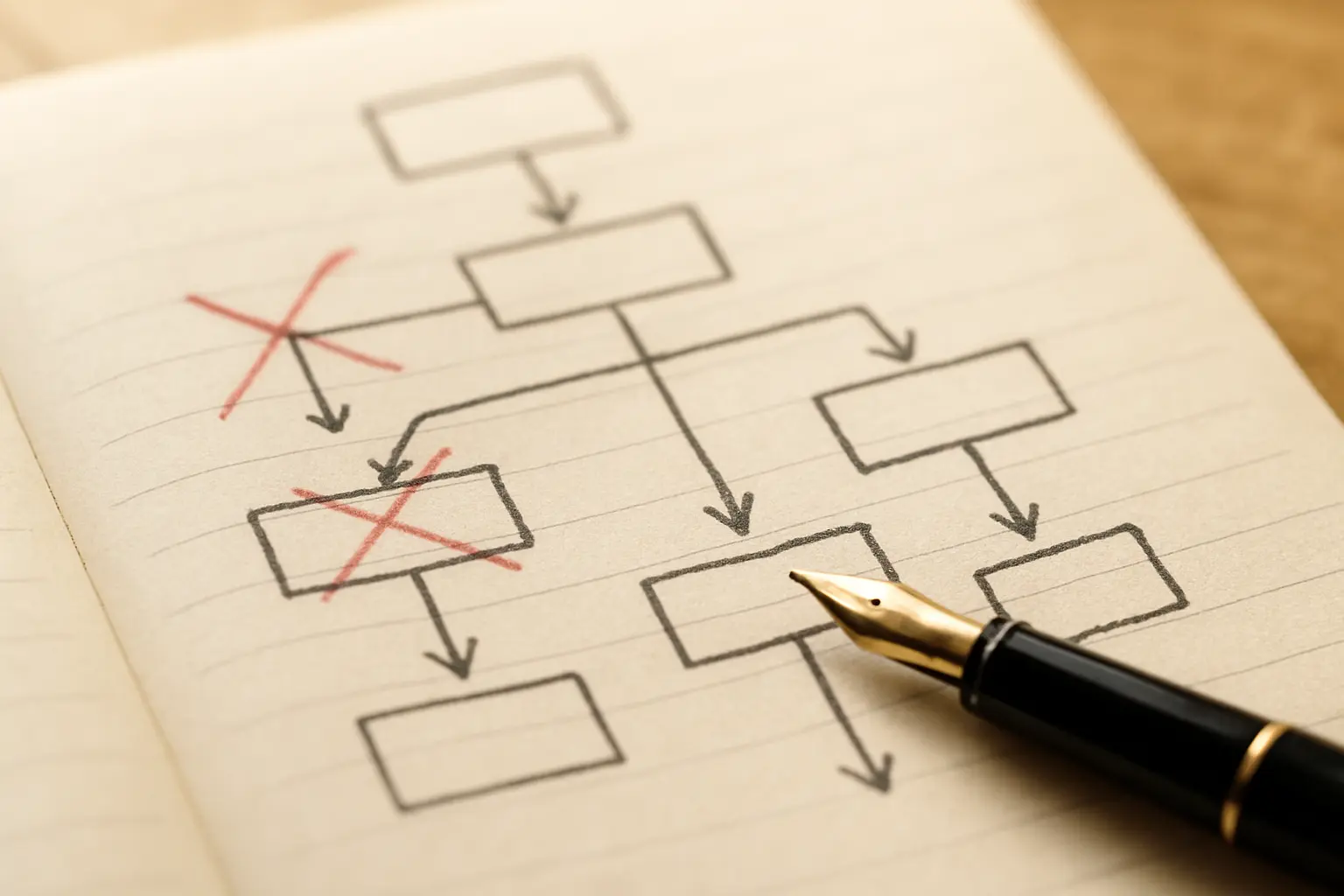A hand-drawn decision route for choosing a fallback after an assumption fails