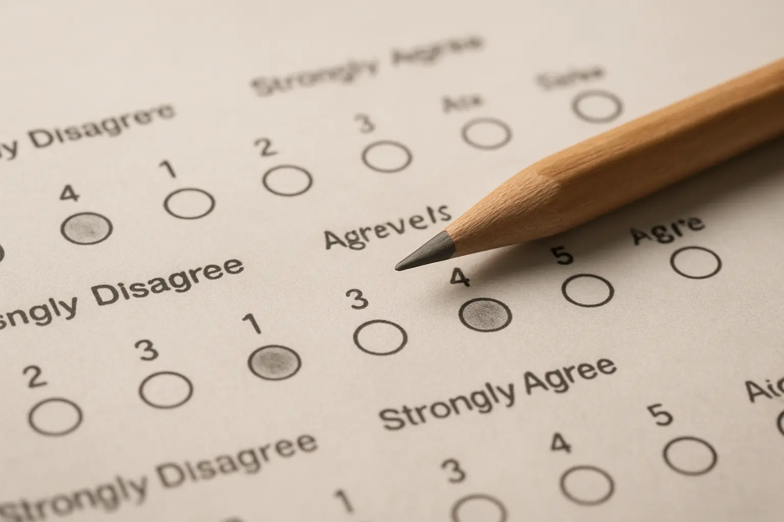 A printed Likert-scale questionnaire being completed by a participant
