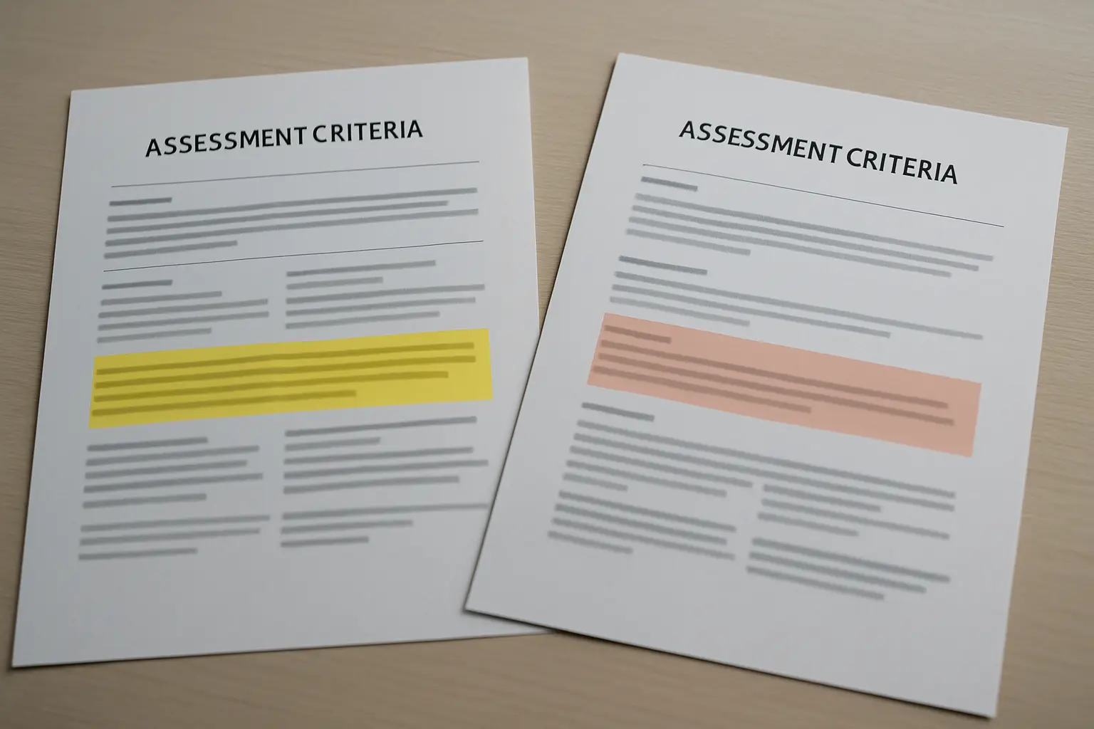 Two universities' dissertation criteria side by side, weighting written communication differently