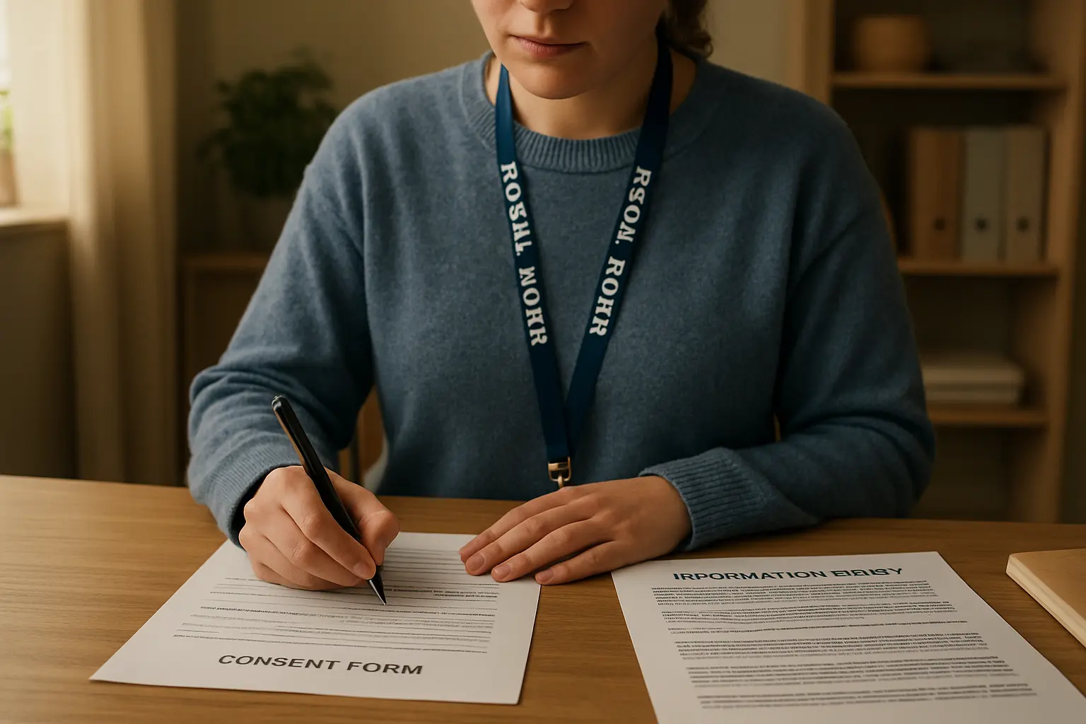 Social work student preparing an informed consent process for a dissertation