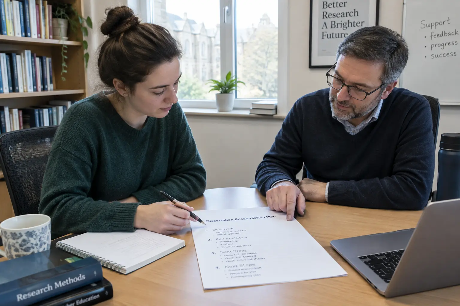 Student and supervisor discussing a dissertation resubmission plan