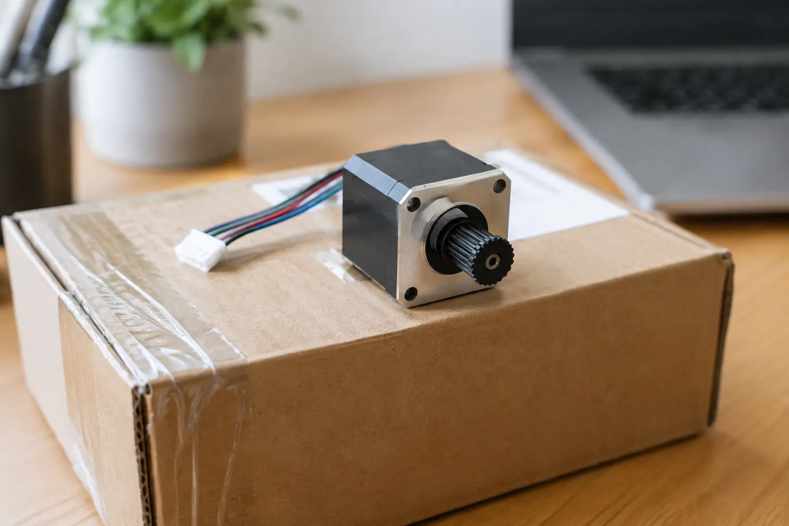 A component that has just arrived by delivery for an engineering dissertation build