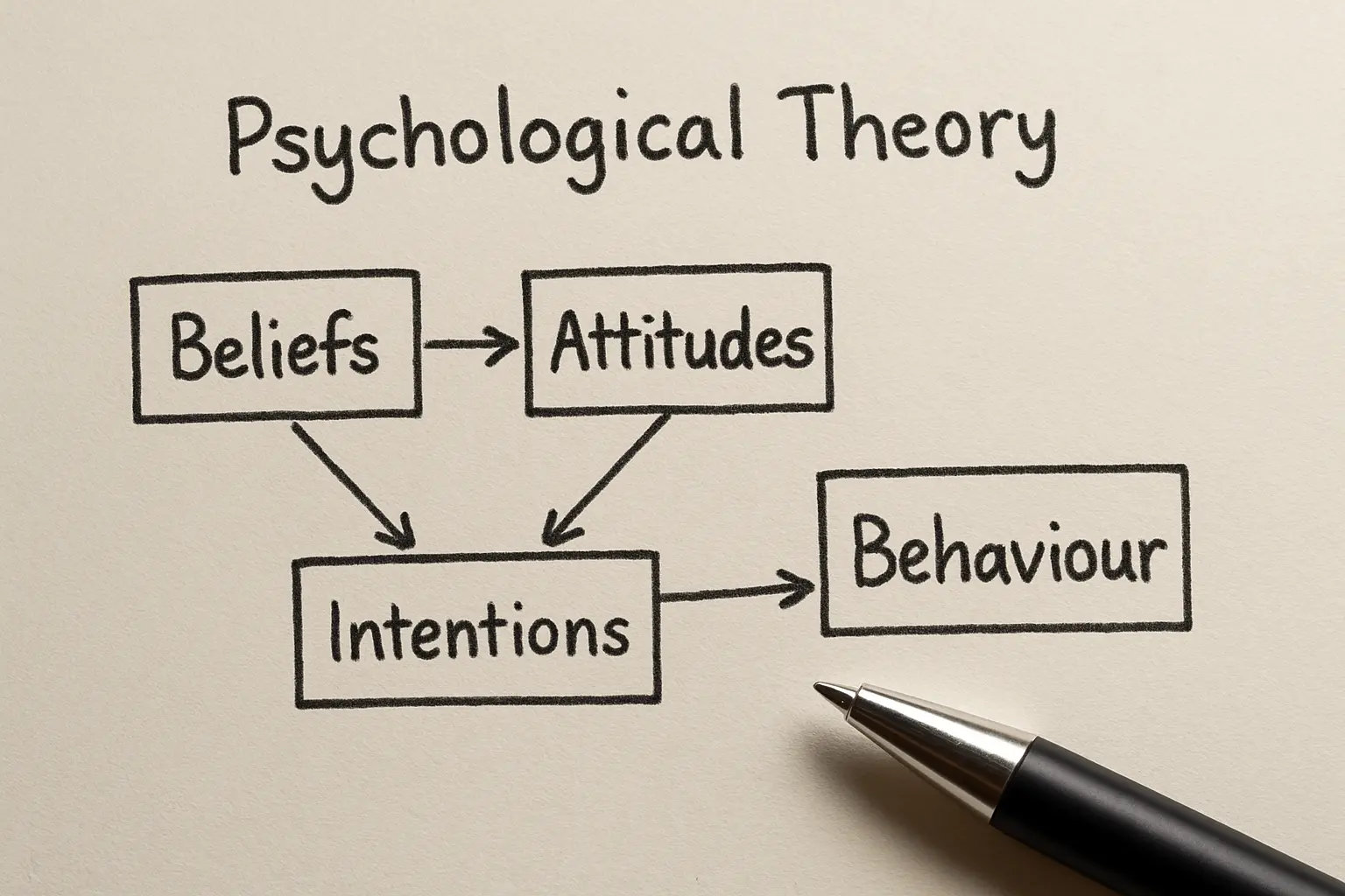 Diagram mapping a psychological framework's constructs to a behavioural outcome