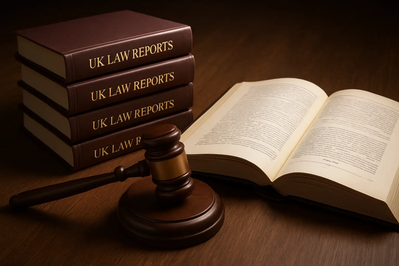 Stack of UK statute books and law reports used for doctrinal legal research