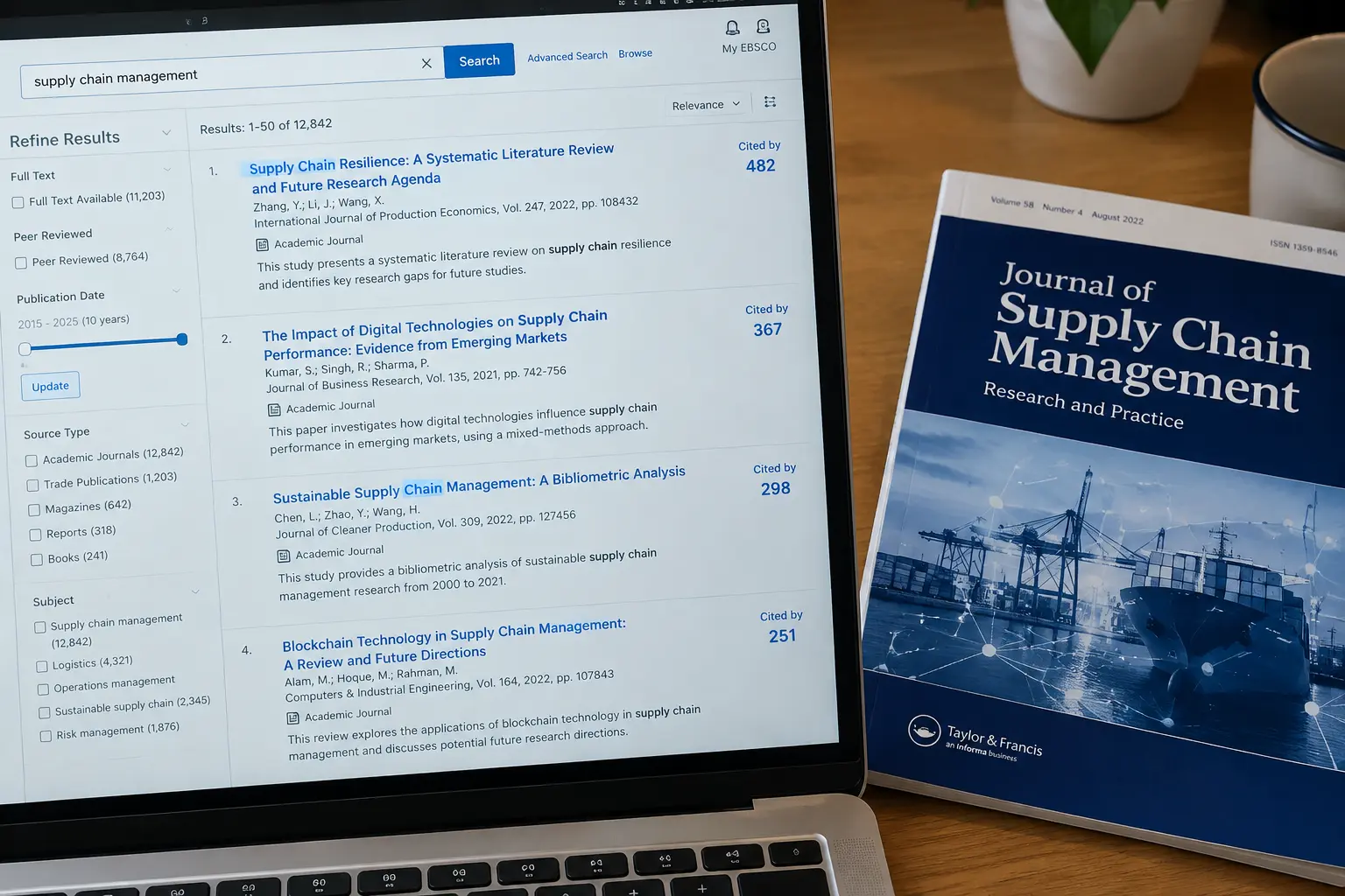 Database search results for a flagship logistics and supply chain management journal