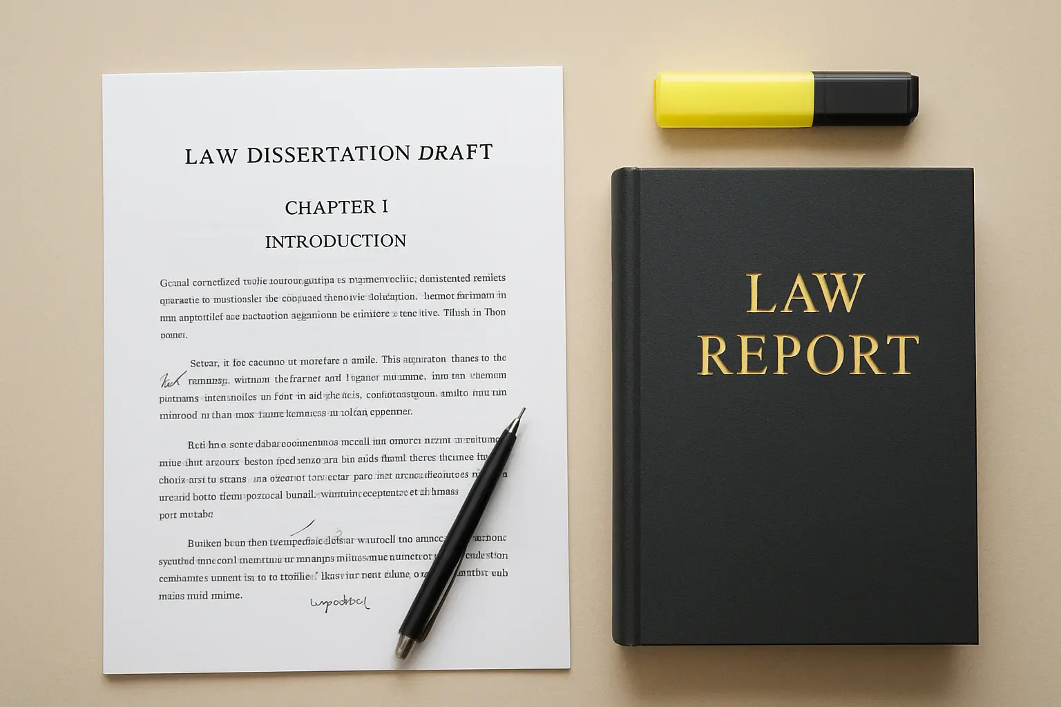 Annotated doctrinal law dissertation chapter draft with a law report and highlighter