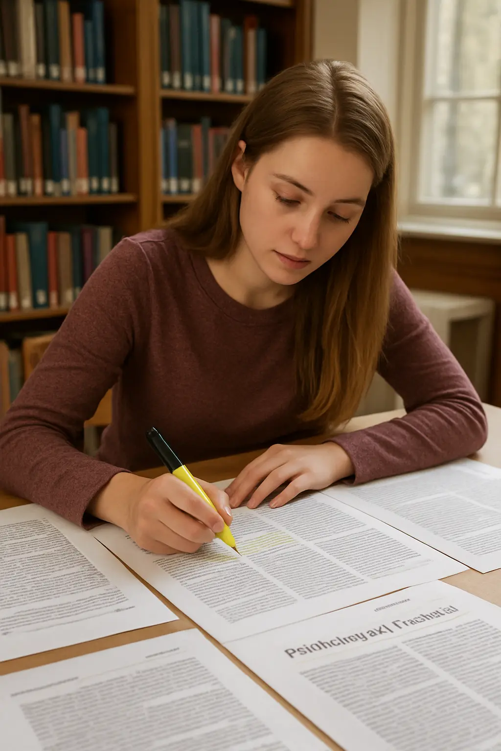 Psychology student comparing journal articles on different theoretical frameworks