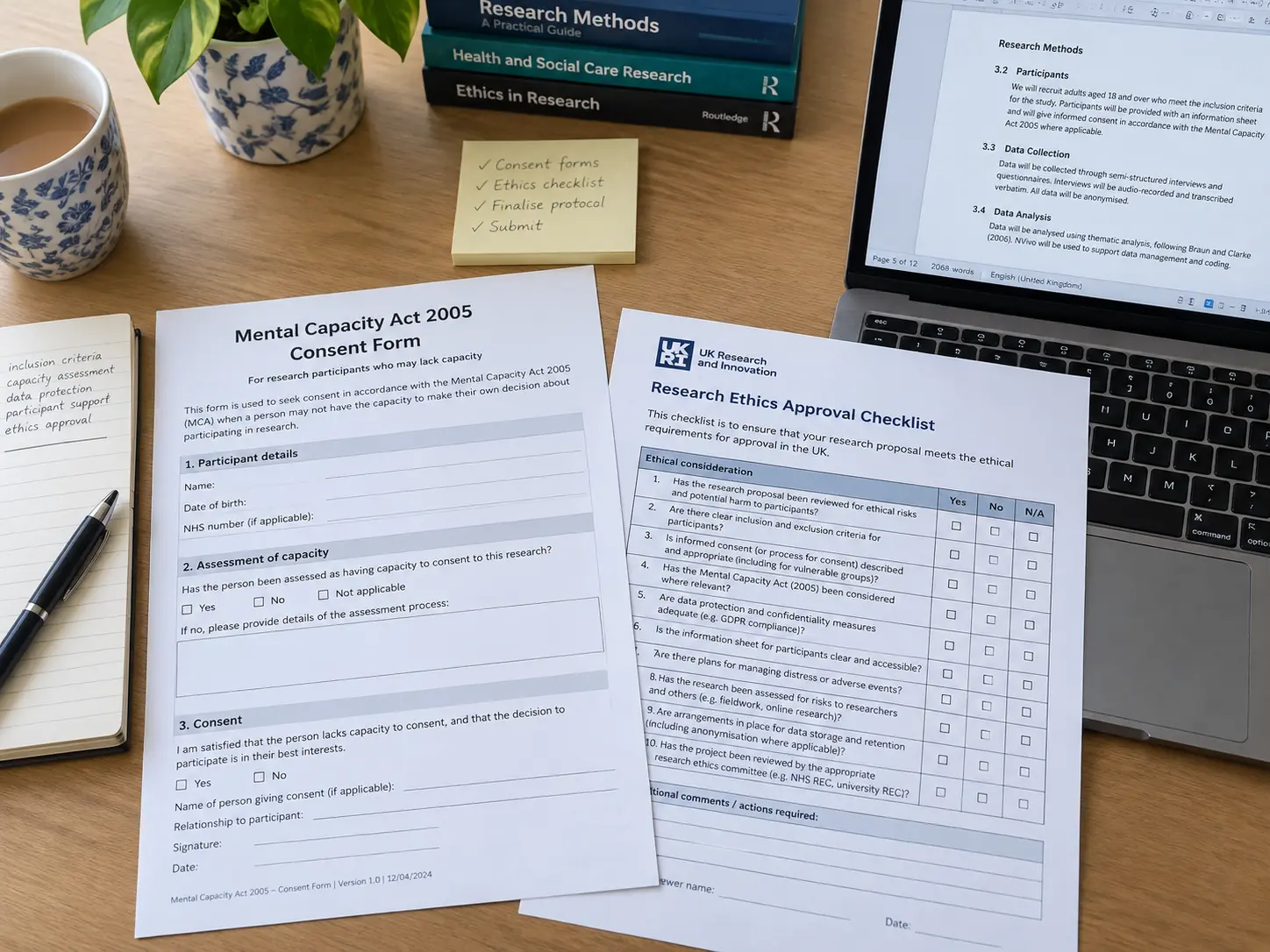 Consent form and ethics checklist documents for a UK undergraduate dissertation