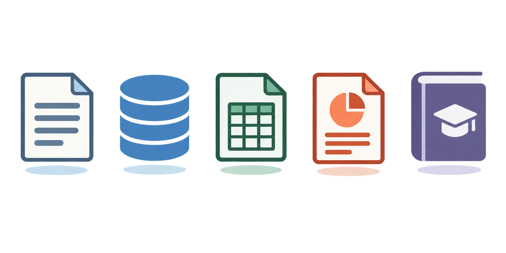Icon-style illustration representing five different data sources