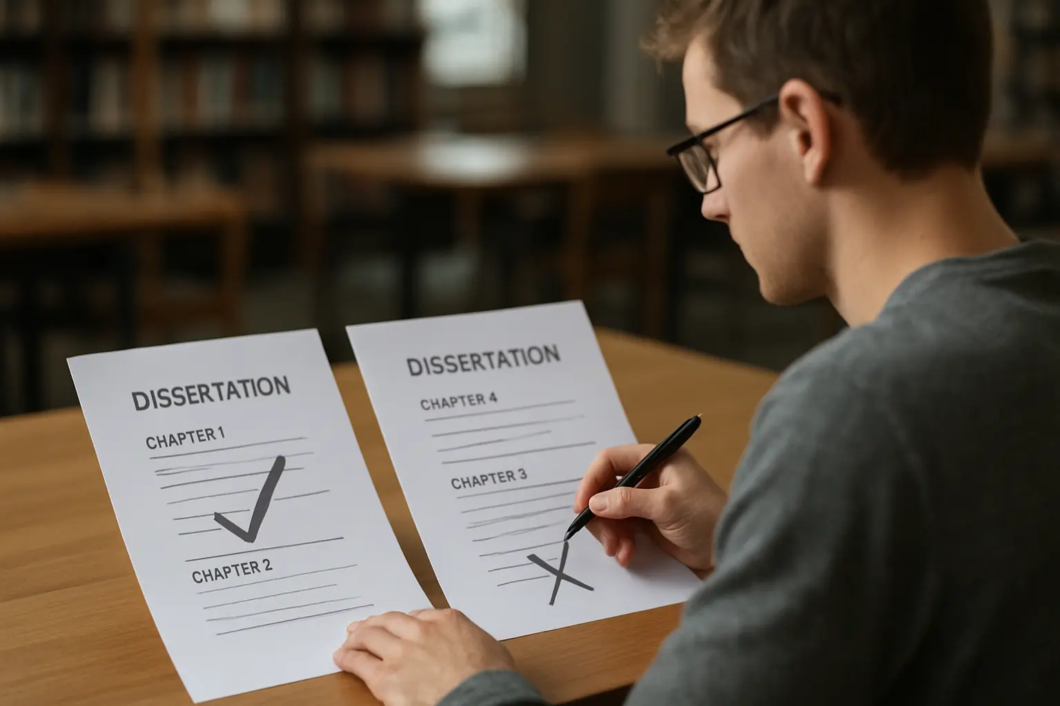 Student comparing two dissertation chapter outlines to decide which structure the project needs