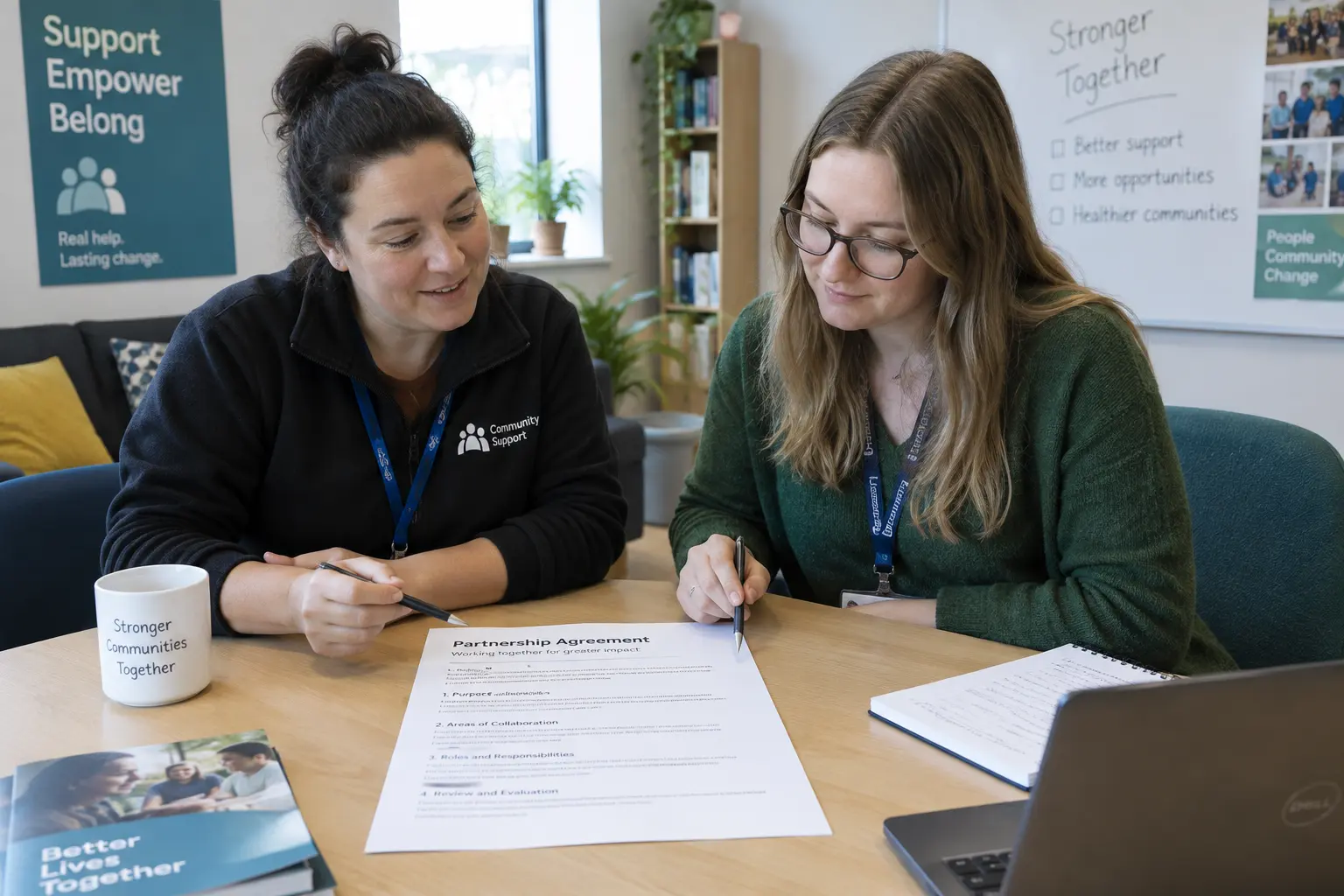 Researcher and charity support worker discussing a research access agreement