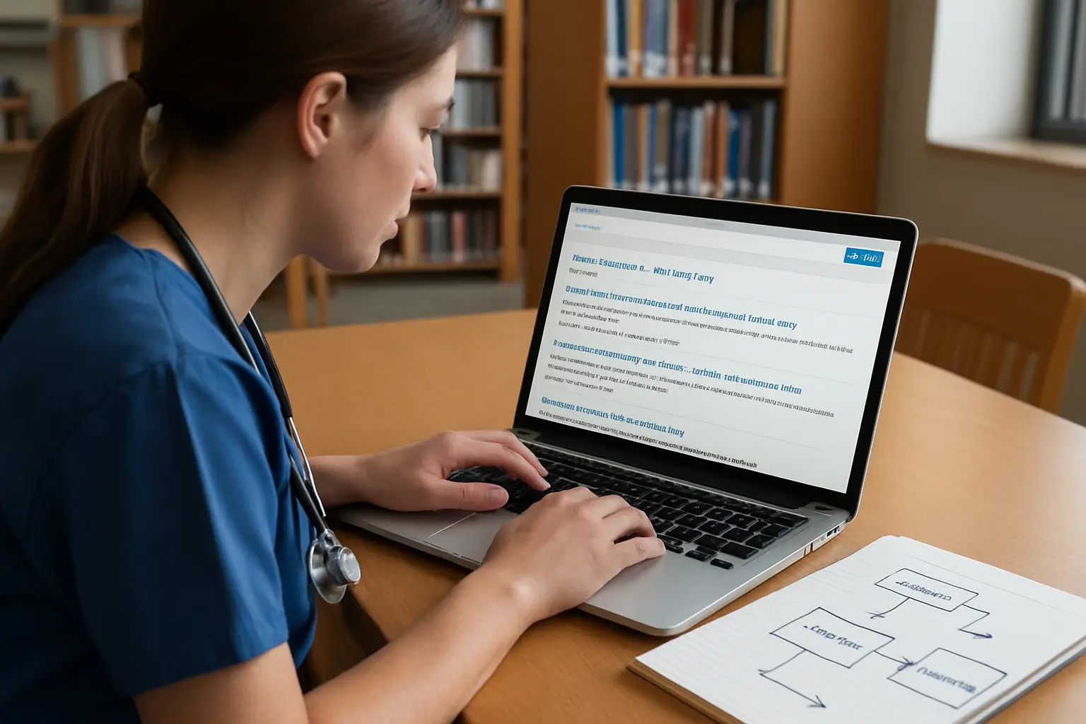Nursing student running a database search for a systematic review dissertation