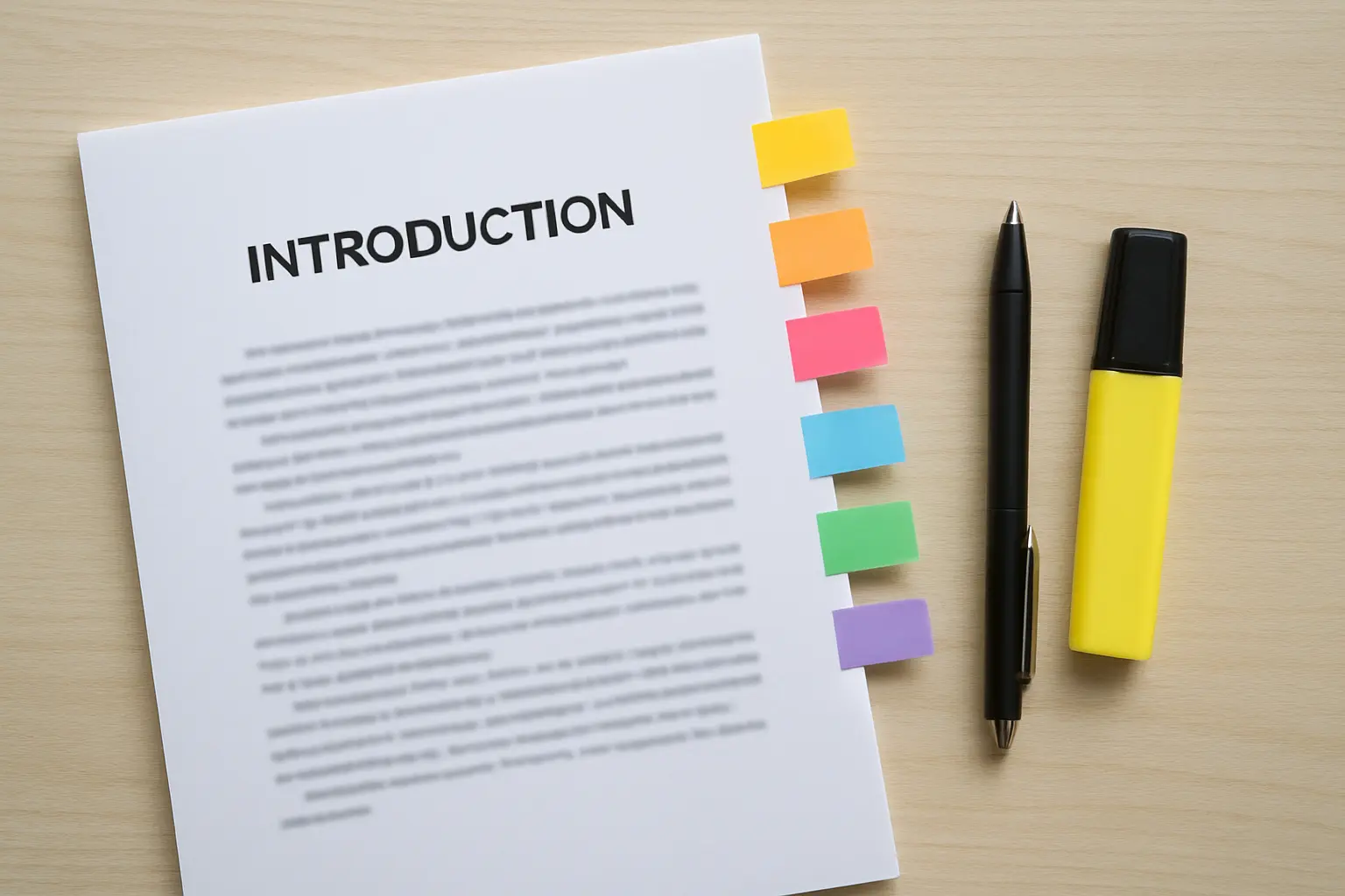 Printed dissertation introduction with seven tabs marking each structural move