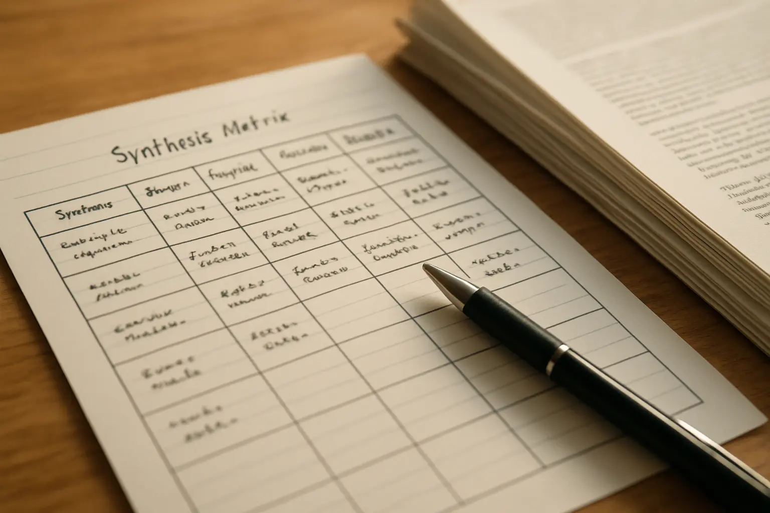 Synthesis matrix used to group dissertation sources by finding and method