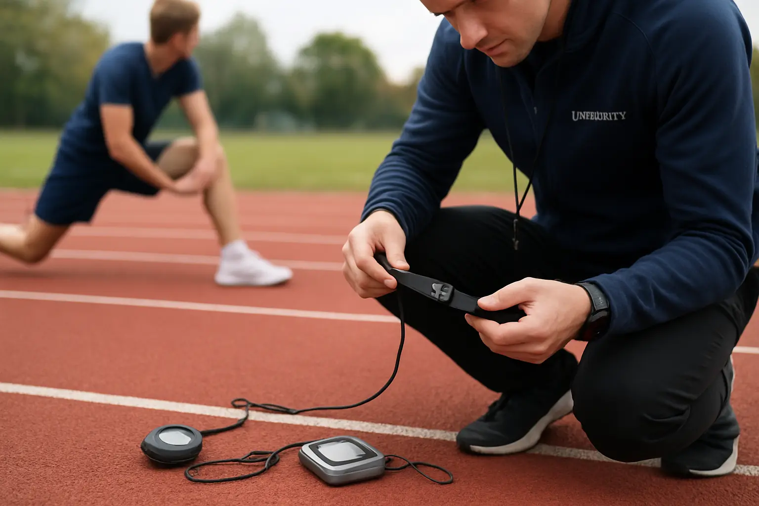 Researcher setting up physiological testing equipment for a sports science dissertation