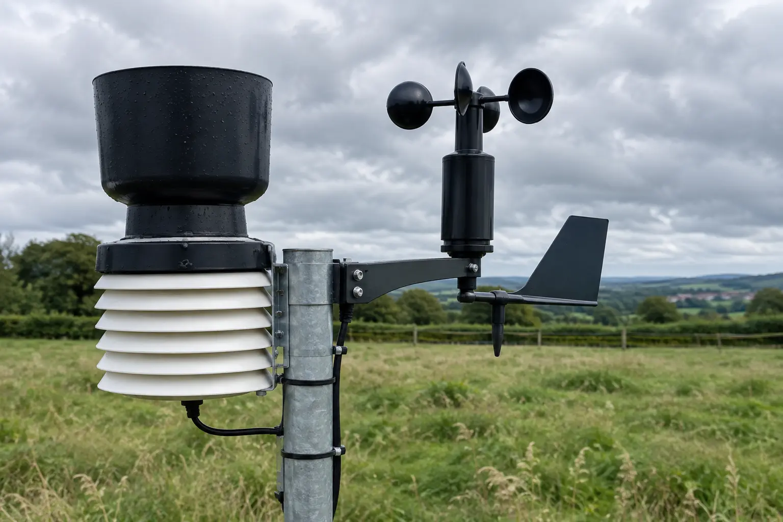 A weather station instrument cluster used for UK climate data collection
