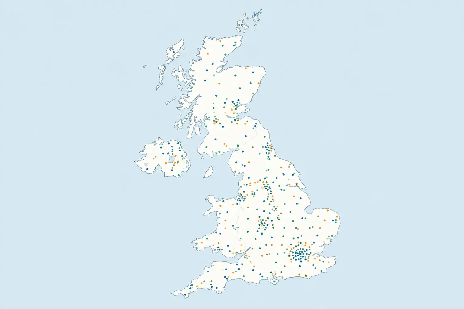 Map-style illustration showing biodiversity data points scattered across the UK