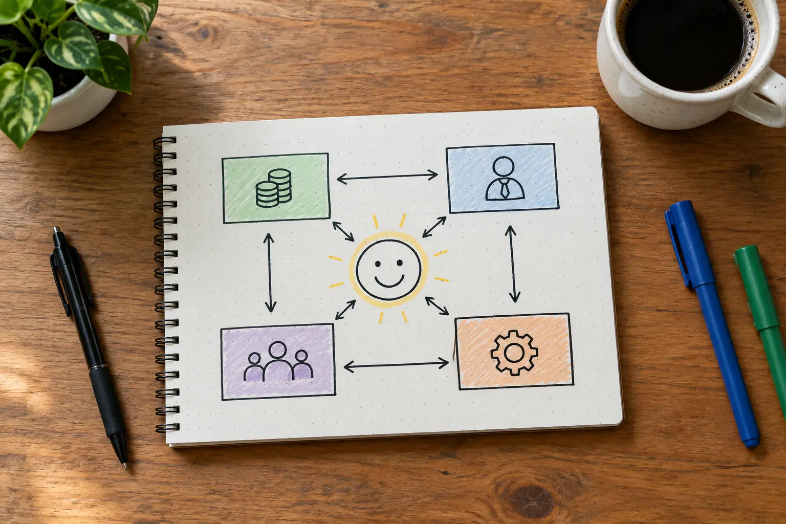 Notebook diagram mapping job satisfaction facets
